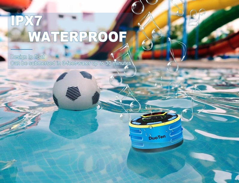 DUOTEN Bluetooth Speakers, DuoTen IPX7 Waterproof Wireless Portable Bluetooth Speakers w/LED Display, FM Radio, Suction Cup, Light Show, Loud Stereo Sound and Bass for Shower, Pool, Party, Travel, Outdoors - Image 2